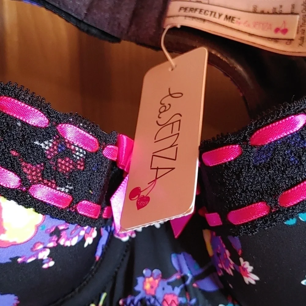 NWT BLACK MULTI FLORAL LA SENZA PERFECTLY ME PUSH UP BRA 34B - Picture 7 of 12